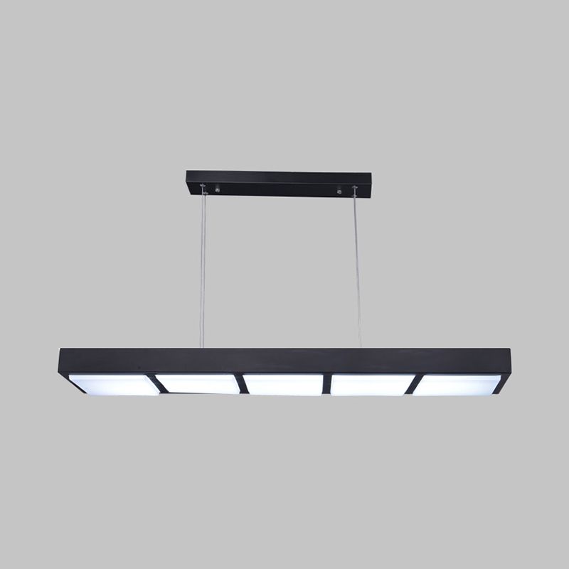 Rectangular Island Lamp Modern Metal 3/4/5 Lights Black/White Office Hanging Light in Warm/White
