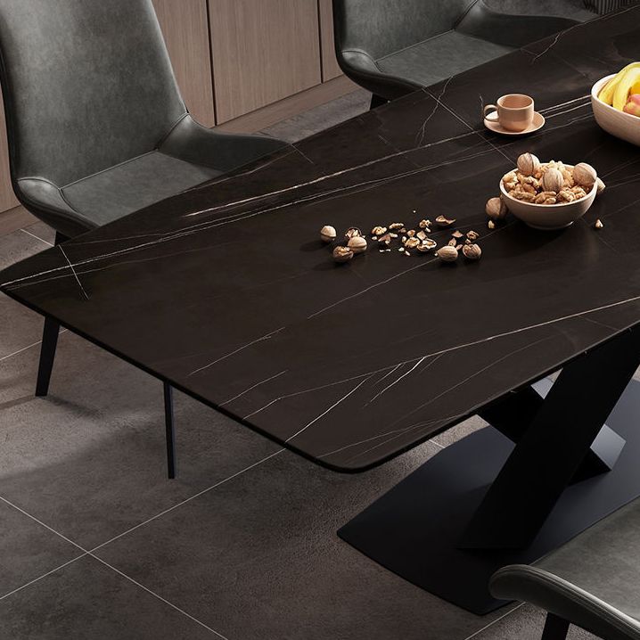Rectangular Stone Dining Table Modern Furniture with Steel Base for Apartment