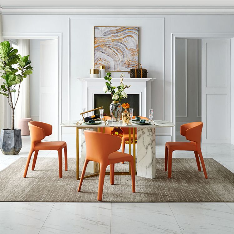 Matte Finish Solid Back Chair for Dining Room Faux Leather Contemporary Dining Chair