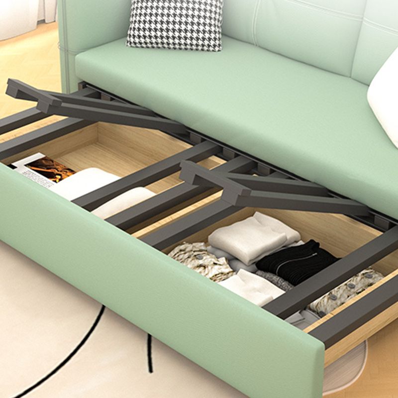 Pillow Back Scandinavian Sleeper Sofa Bonded Leather Green Futon Sofa Bed