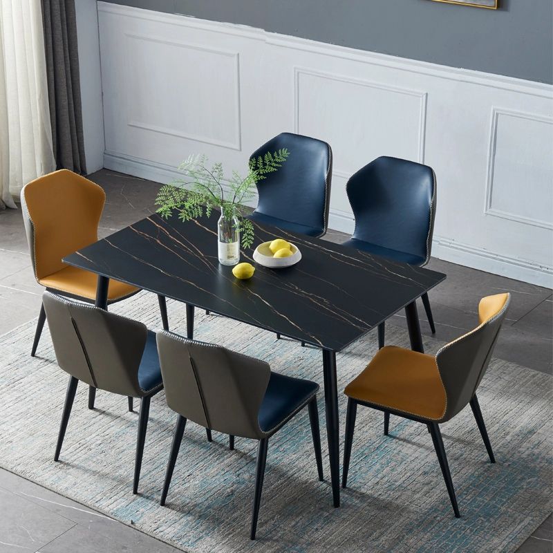 Silla lateral de comedor de cuero y metal industrial Silla lateral con respaldo de orejas para comedor (juego de 2)