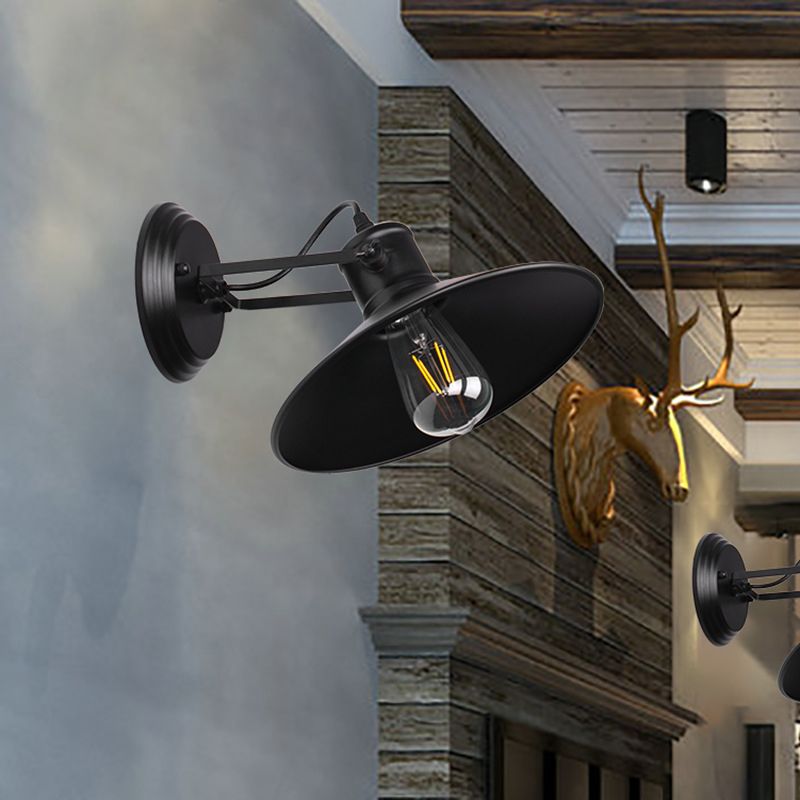 Metallic Saucer Sconce Wall Lighting Antique Style 1 Bulb Corridor Wall Sconce Lamp in Black/Rust
