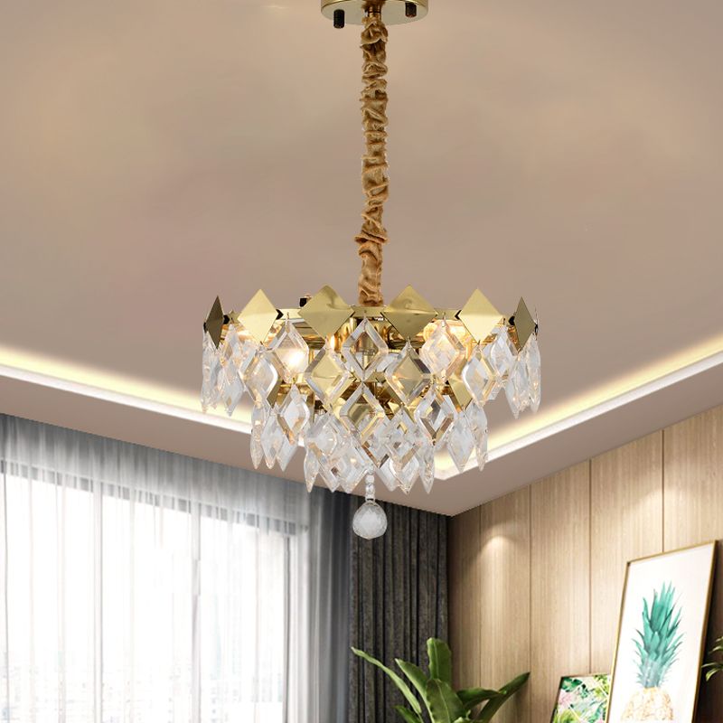 Gold Diamond Chandelier Lamp Country Clear Crystal 6/9 Bulbs Dining Room Hanging Pendant