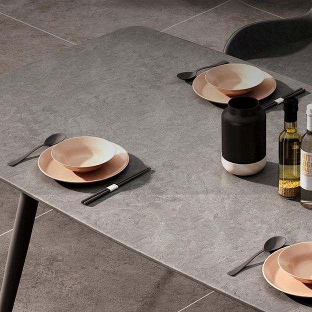 Tavolo da pranzo rettangolare contemporaneo in metallo tavolo in pietra sinterizzata per cucina e sala da pranzo
