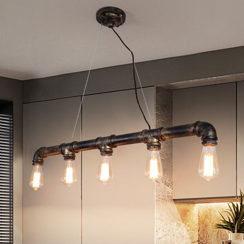 Plumbing Pipe Iron Island Pendant Lighting Rustic Living Room Ceiling Light in Bronze