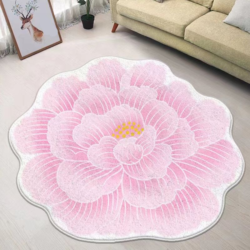 Pink Flower Carpet Polyester Simple Carpet Non-Slip Backing Carpet for Drawing Room