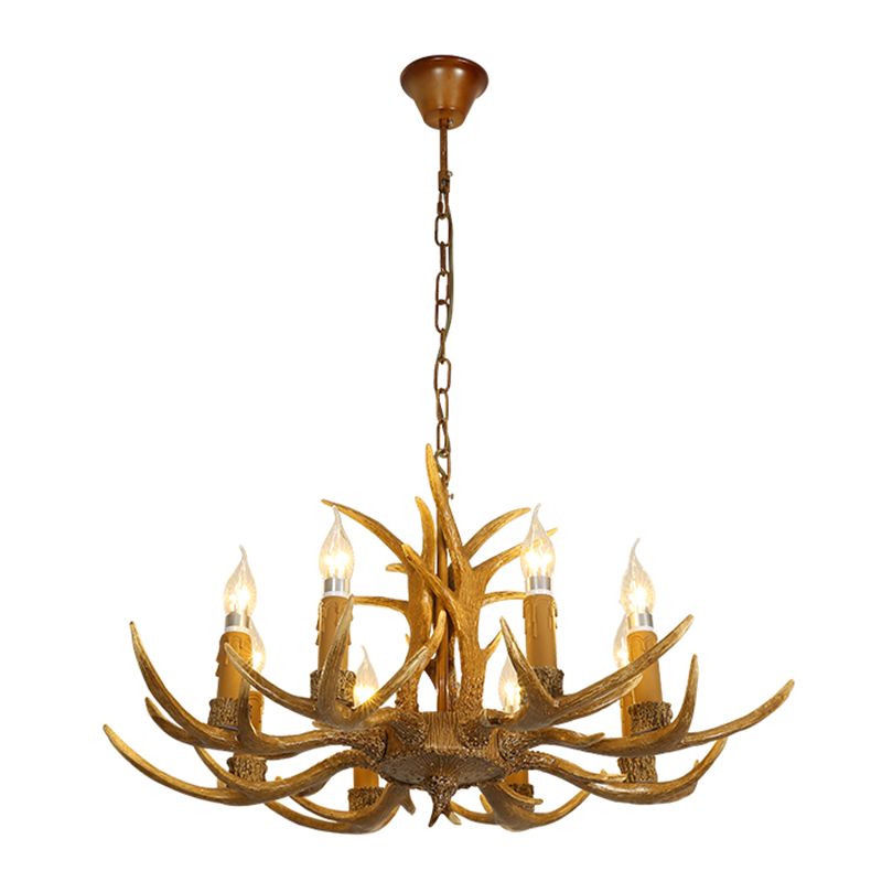 Deer Horn Resin Ceiling Lighting Traditional Restaurant Chandelier Light Fixture in Yellow