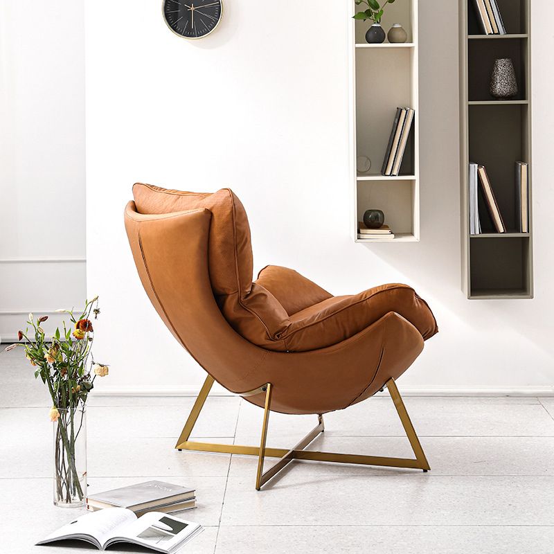 Glam Removable Cushions Gold Base Fixed Back Cross Lounge Accent Chair