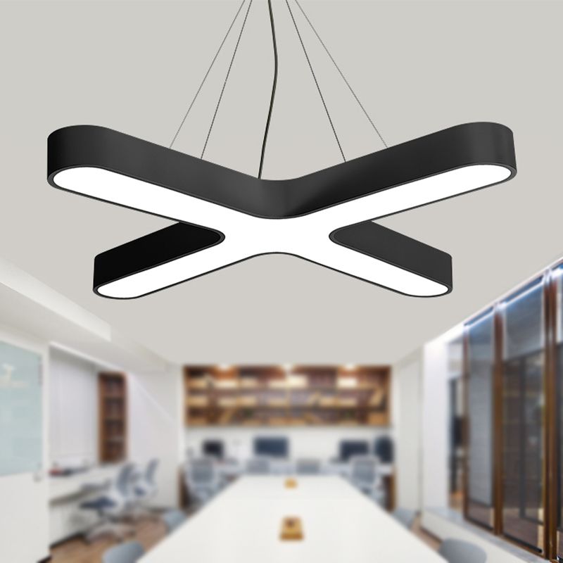 White/Black/Gold Cross Hanging Lamp Modern 23.5"/35.5" Wide Led Metal Ceiling Pendant Light for Office with Opaline Diffuser