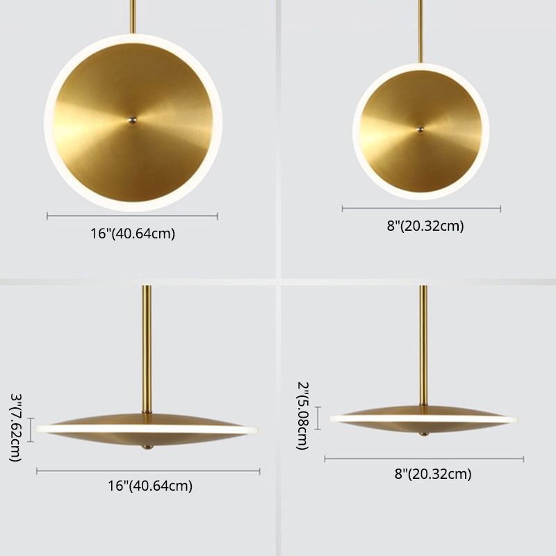Gold Plated Flying Saucer Suspension Light Fixture Postmodern Simple Metal LED Pendant Lamp