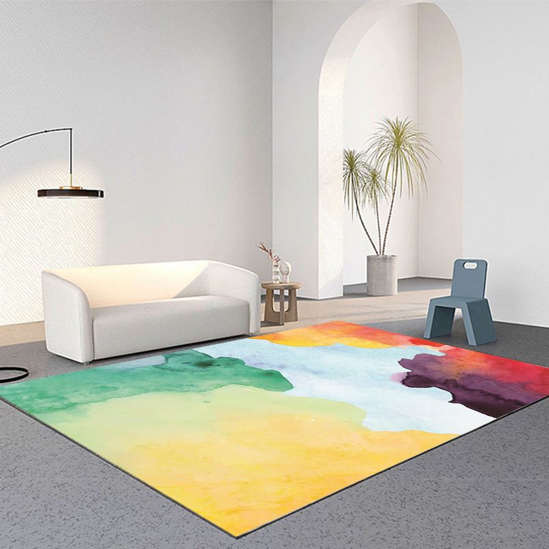 Funky Watercolor Area Rug Individuality Modern Living Room Rug Polyester Non-Slip Backing Indoor Carpet