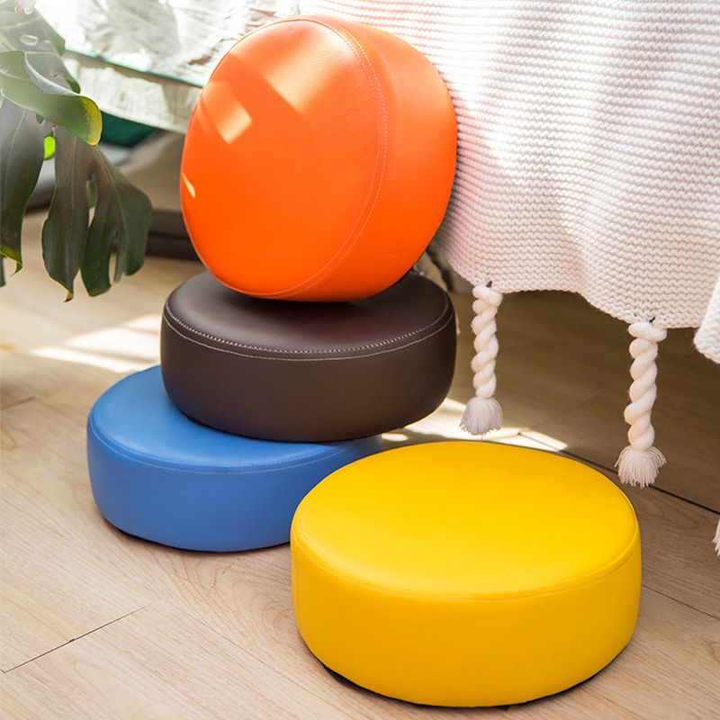 Water Resistant Ottoman Solid Color Faux Leather Round Pouf Ottoman