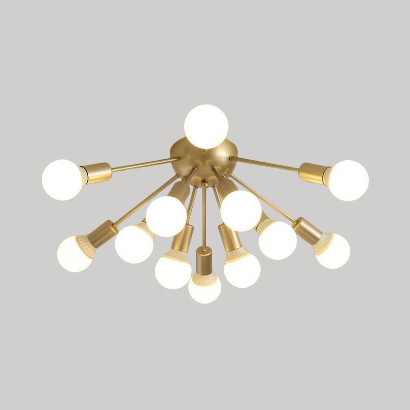 Plafonnier Semi-encastré en métal Spoutnik, moderne, 8/12 lumières, blanc/noir/or, pour salon