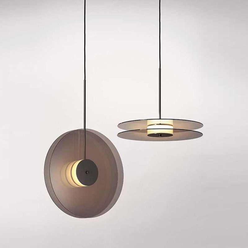 Modern Creative LED Pendant Light Wrought Iron Circular Hanging Lamp with Glass Shade