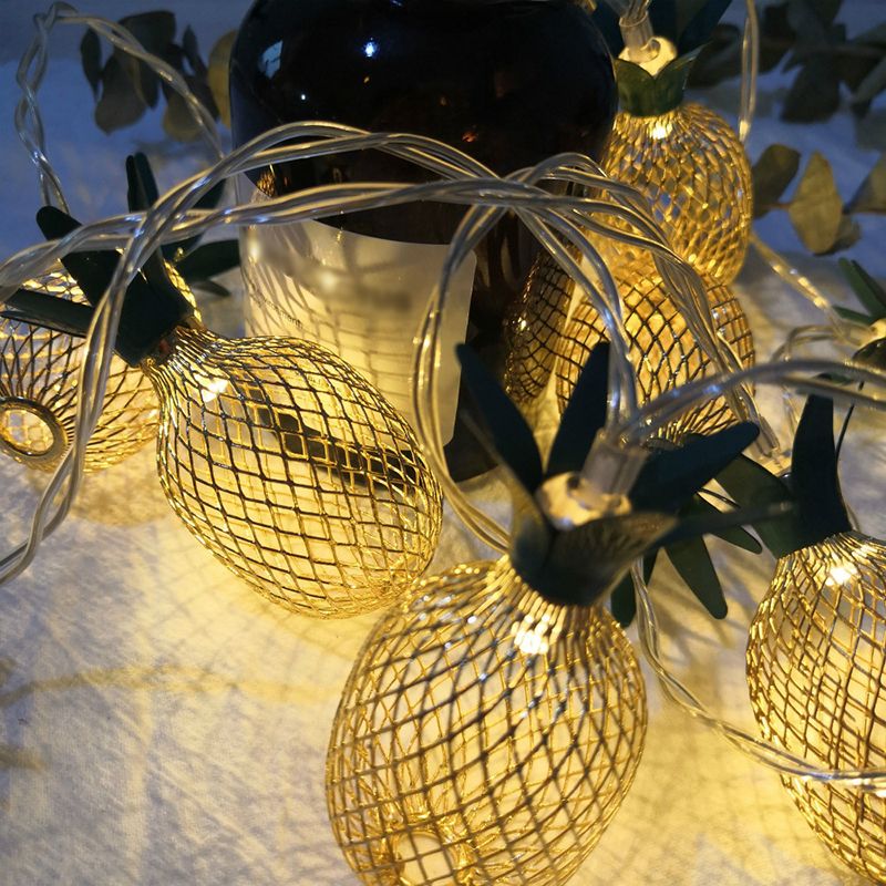 Gold Pineapple Solar LED String Light Art Decor Metal Fairy Lighting for Backyard