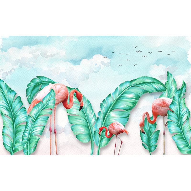 Modern Wild Flamingos Mural Decal Pink Waterproofing Wall Covering for Guest Room