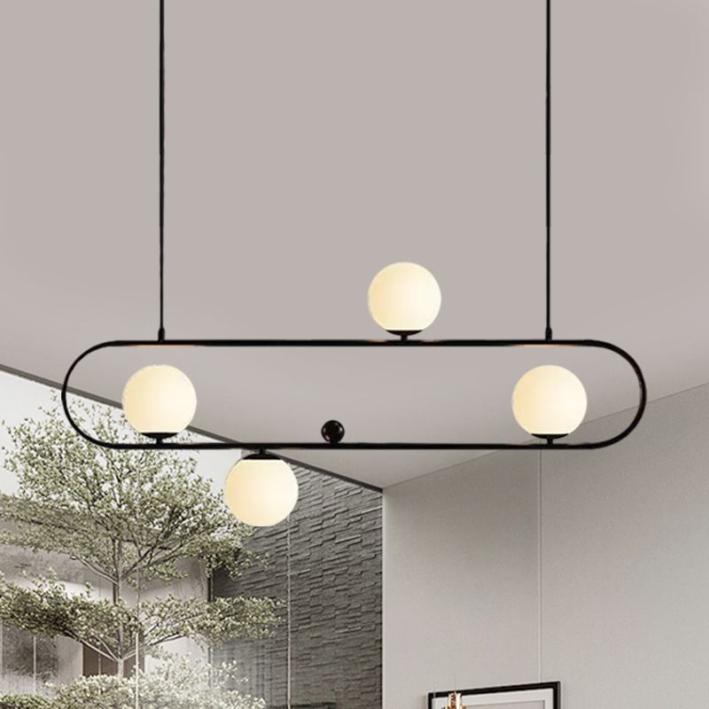 Oblong Dining Room Ceiling Chandelier Opal Glass 3/4 Lights Post Modern Island Light in Black/Gold