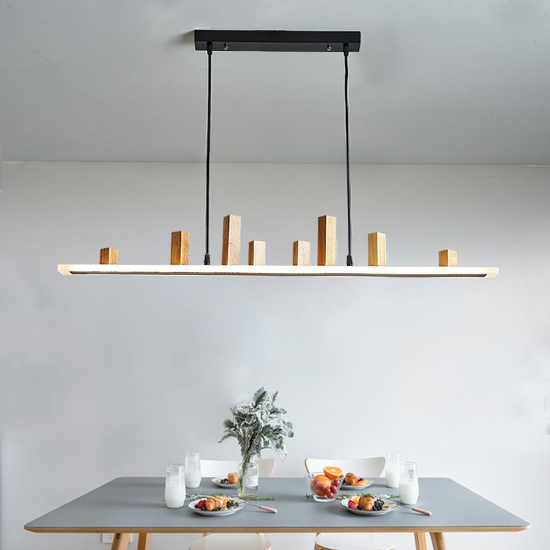 Wood Linear Island Lighting Modern 1-Light Island Pendant Lights