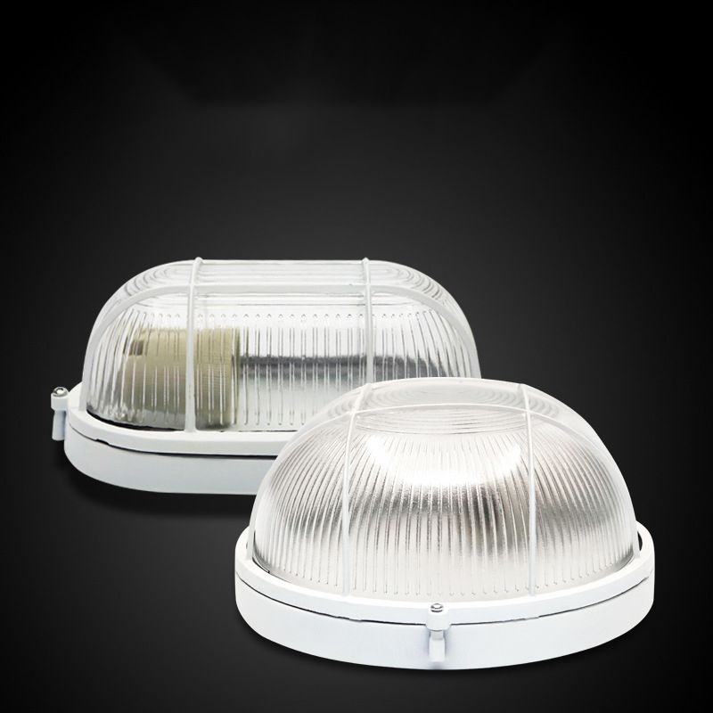Aplique de pared de vidrio enjaulado Lámpara de techo industrial de montaje empotrado para exteriores de 1 luz en blanco