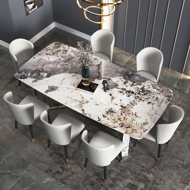Traditional Luxury Dining Table Rectangle Sintered Stone Dining Table with Gold Frame for Home