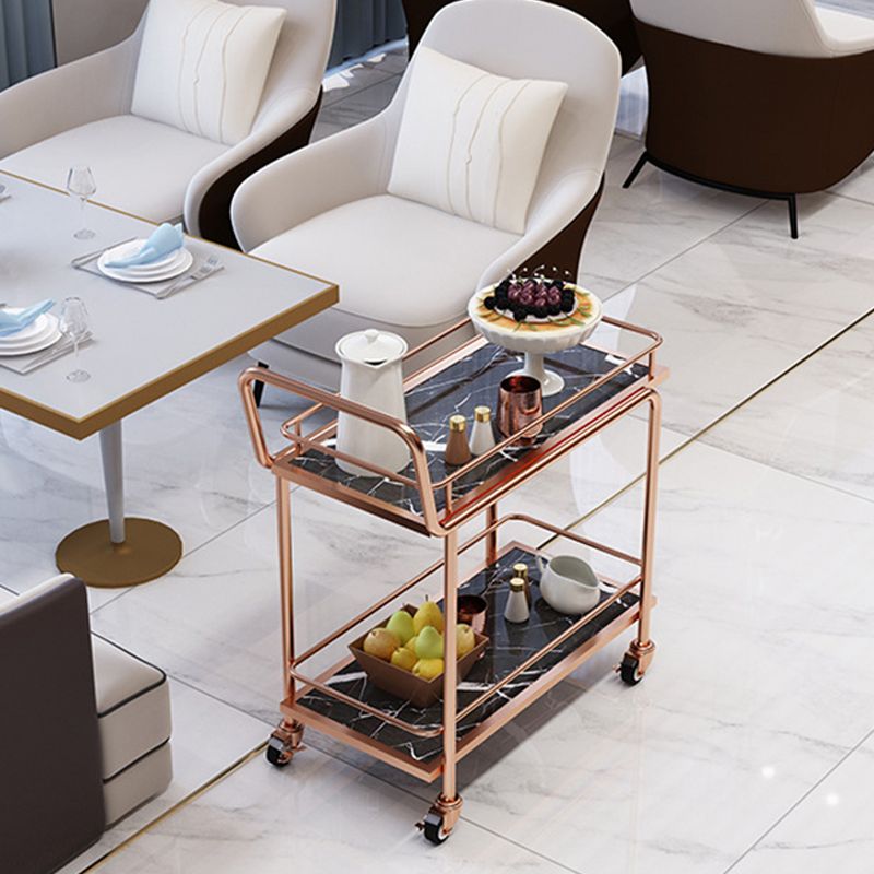 33.86" High Modern Style Rolling Prep Table Stone Prep Table for Dining Room