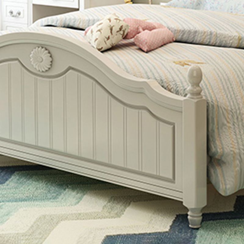 French Country Panel Bed Wood White Bed Frame with Arched Headboard