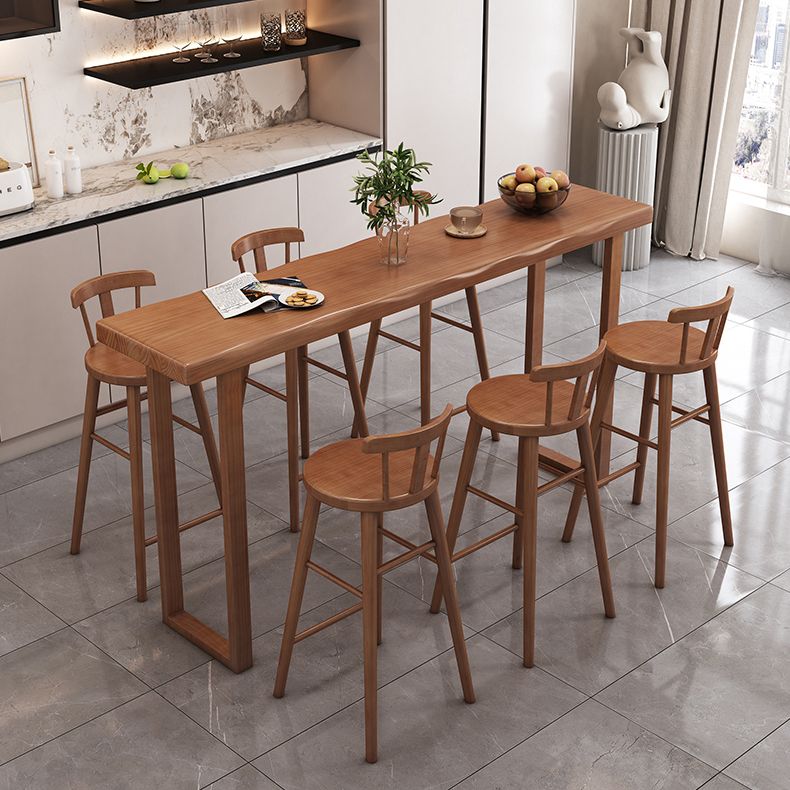 Modern Solid Wood Bar Table Brown Rectangle Bar Height Cocktail Table with Sled Base