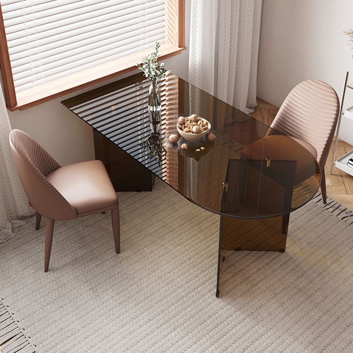 Table à manger en verre trempé, Base à Double piédestal, Table de forme libre pour la maison