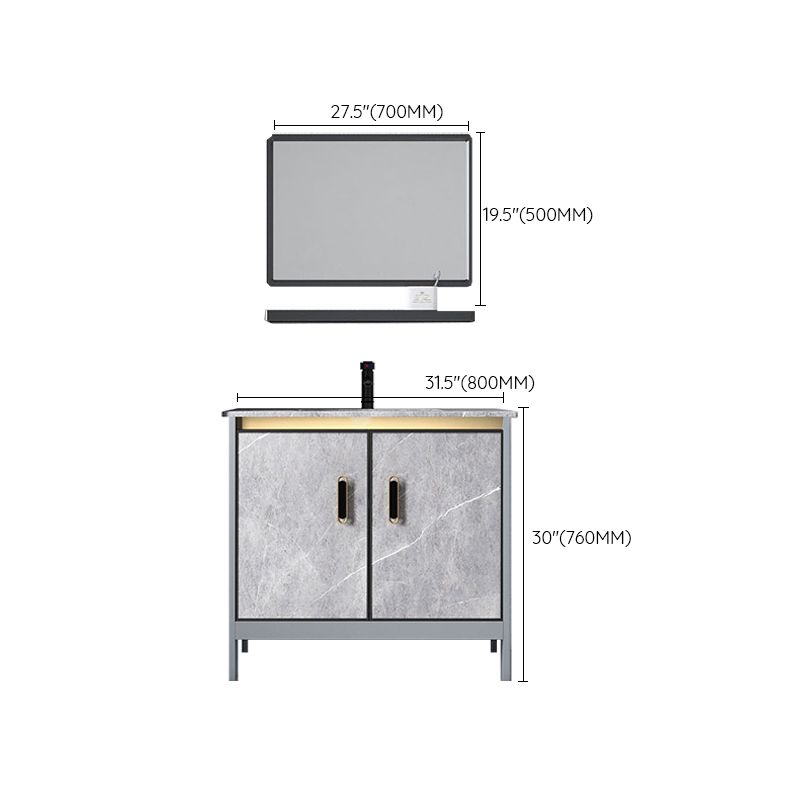 Contemporary Sink Cabinet Freestanding Mirror Cabinet Bathroom Vanity Set in Gray