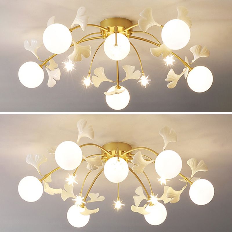 Lámpara de lámpara de montaje de techo redondo de vidrio estilo estilo blanco semi descarga de techo de semi descarga