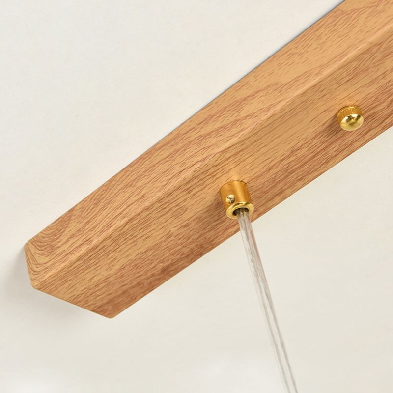 Natural Wood Finish Chandelier 6-Light Glass Shaded Ceiling Light with Adjustable Height