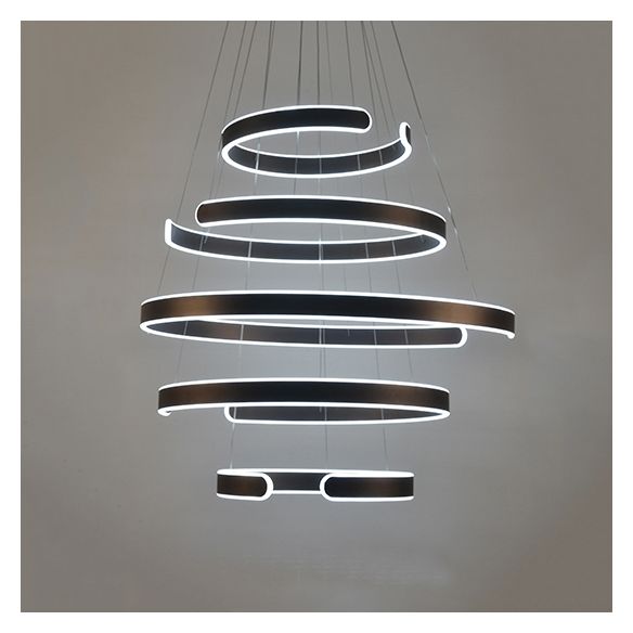 Postmodern 1/2/3-licht LED-suspensie Licht met acrylschaduw Bruin/witte ring Kroonluchter hanger in warm/wit/natuurlijk licht