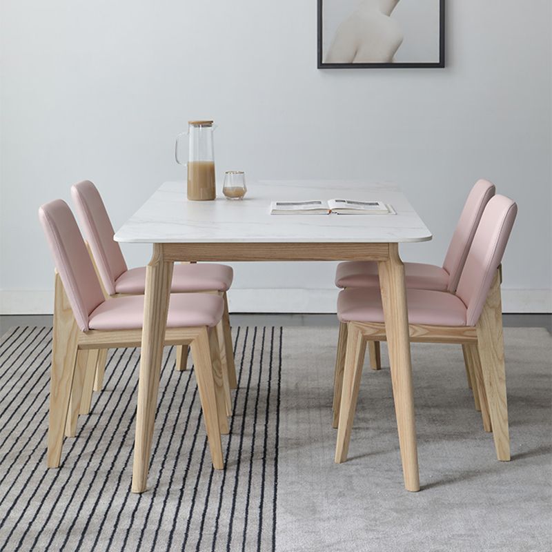 Rectangle Dining Table White Tone Fixed Table with Sintered Stone Top
