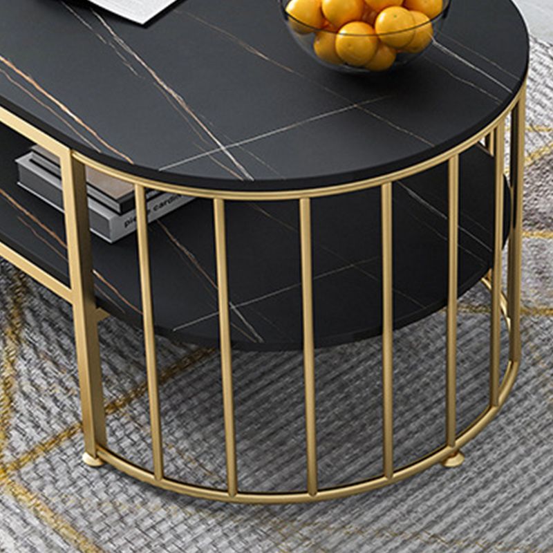 Glam Marble Coffee Cocktail Table Frame Oval Coffee Table with Shelf