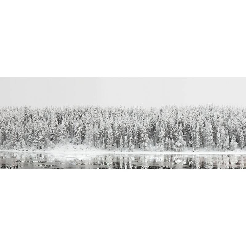 Modern Riverside Snowy Forest Mural Above Bed Personalized Size Wall Art in Grey