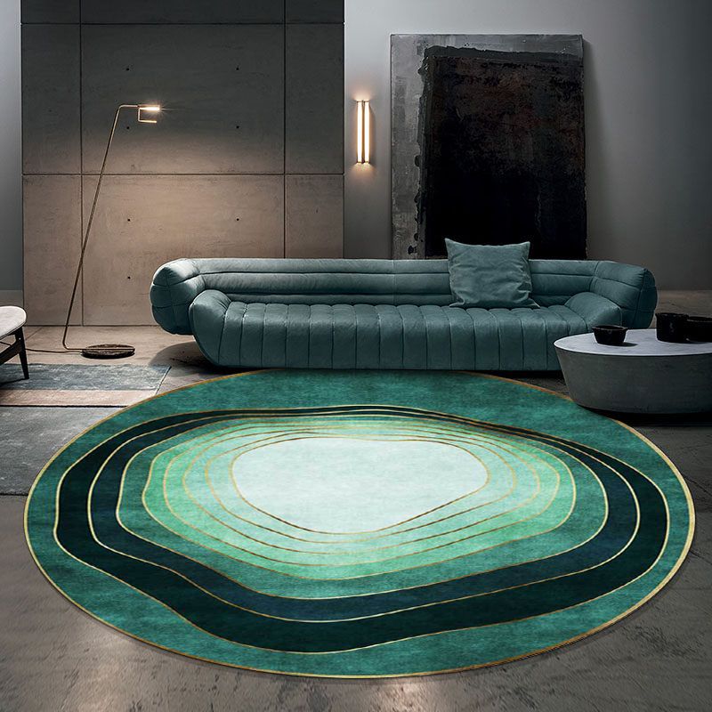 Green Modern Rug Polyester Ombre Swirl Lines Pattern Rug Washable Non-Slip Backing Carpet for Living Room