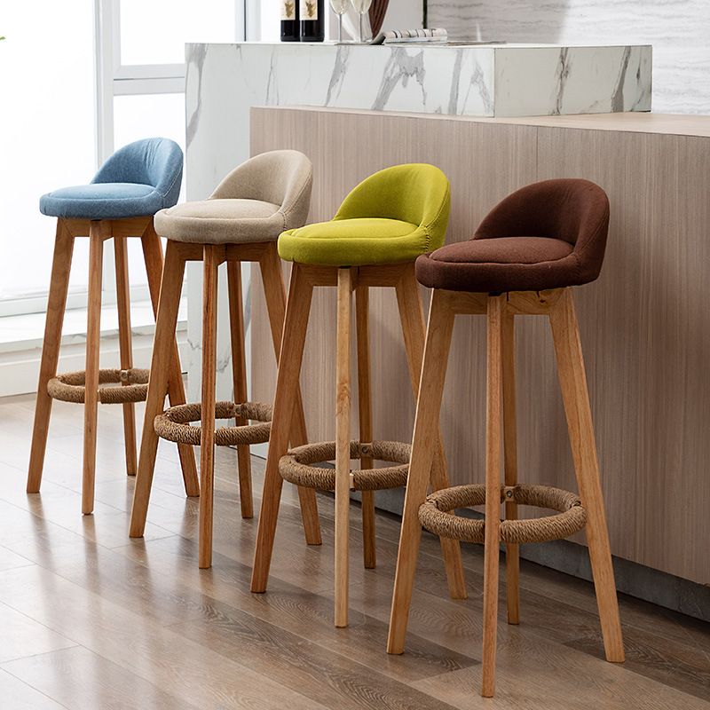 Scandinavian Wood Barstool Fabric Upholstered Counter Stool with Swivel