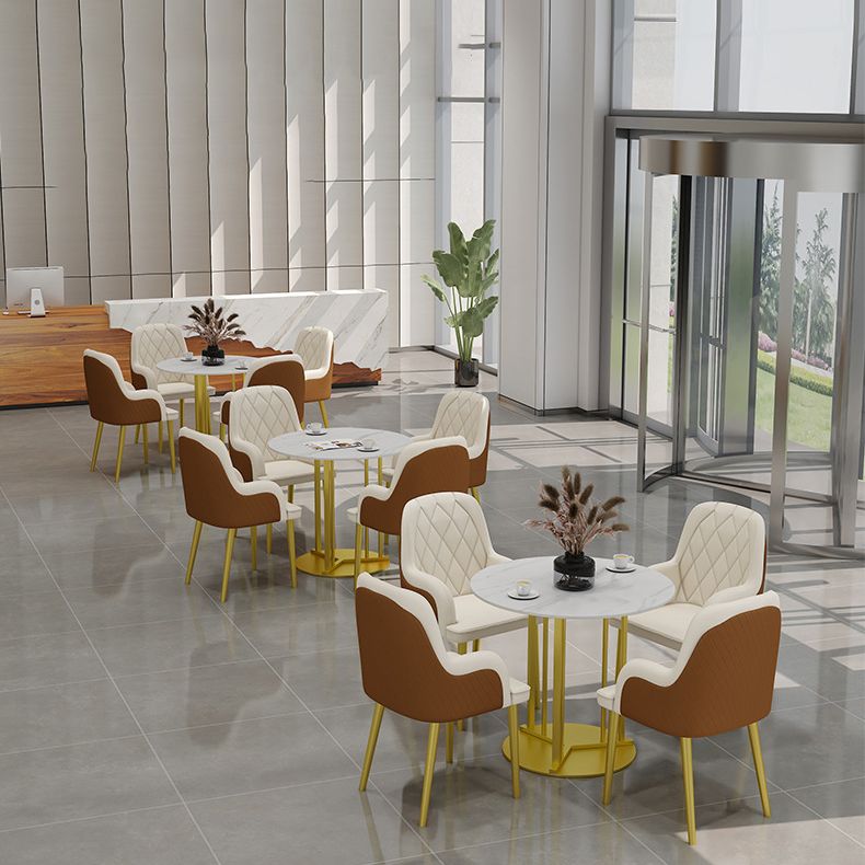 Metal Base Dining Table Glam Style White Stone Top Dining Table for Living Room