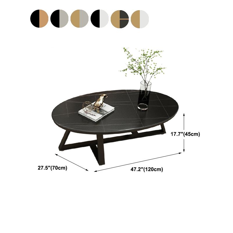 Cross Legs Coffee Table Slate Oval Coffee Table for Living Room