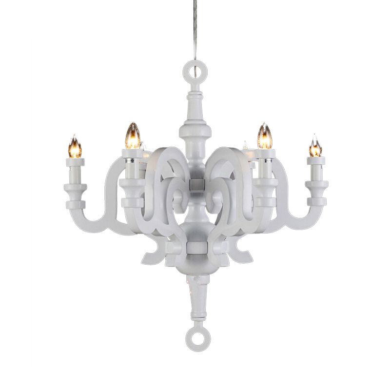 Traditionalistische kandelaar kroonluchter 6 koppen houten plafond hanglamp in wit voor woonkamer