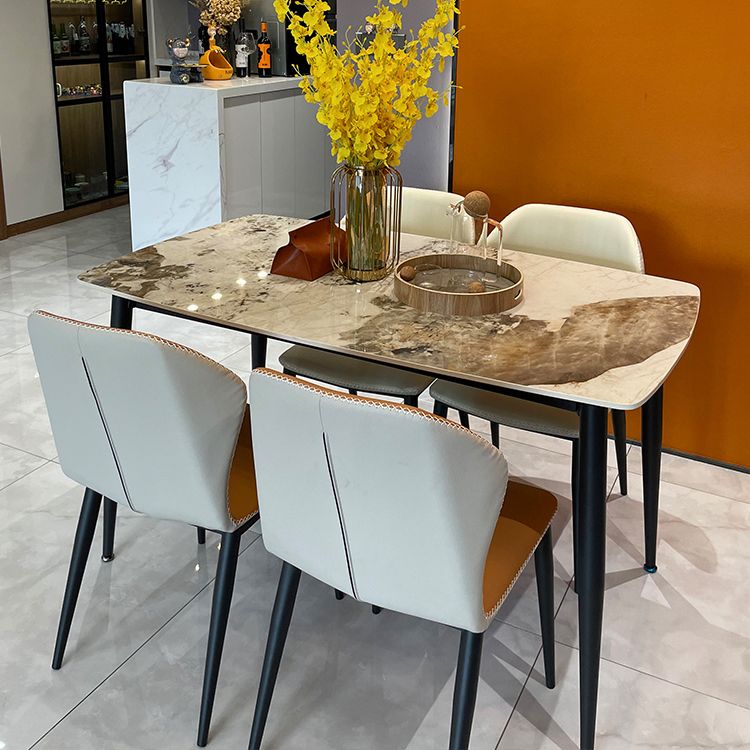 Metal Modern Rectangular Dining Table Sintered Stone Table for Dining Room and Kitchen