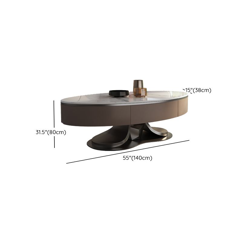 Glam Stone Single Coffee Table Pedestal Coffee Cocktail Table with Storage Drawers