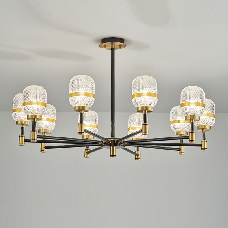 Barrel Chandelier Light Fixture Vintage Ribbed Glass Pendant Lighting for Restaurant