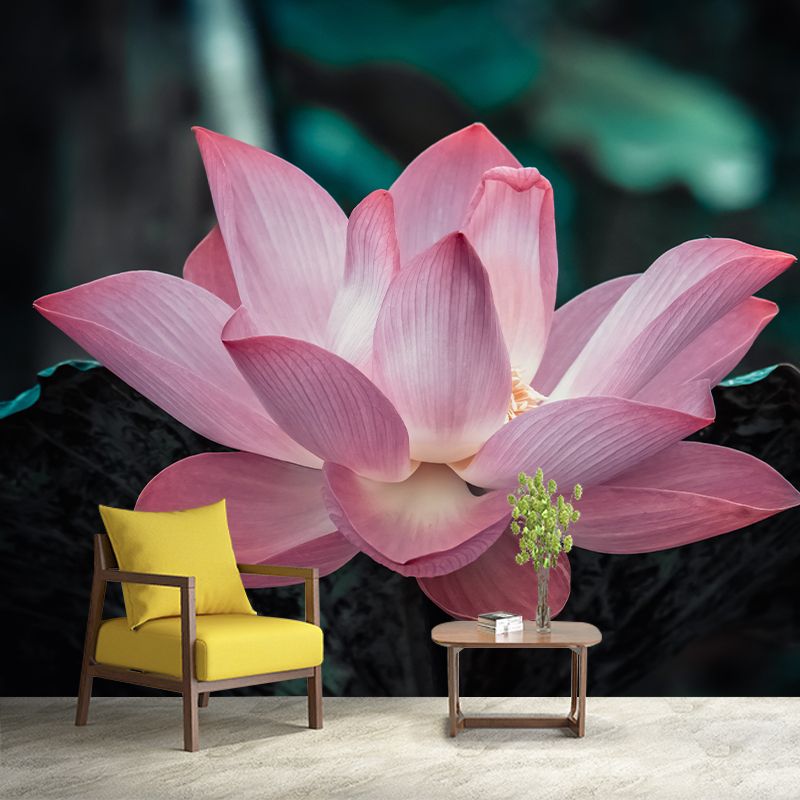 Pink Lotus Flower Photo Removable Wall Mural Modern Style Wall Covering for Stairway