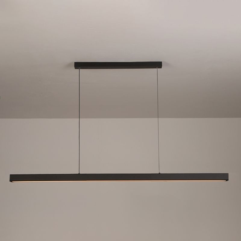 Black Metal Island Lighting Fixtures Modern 1-Light Linear Restaurant LED Suspension Lamp