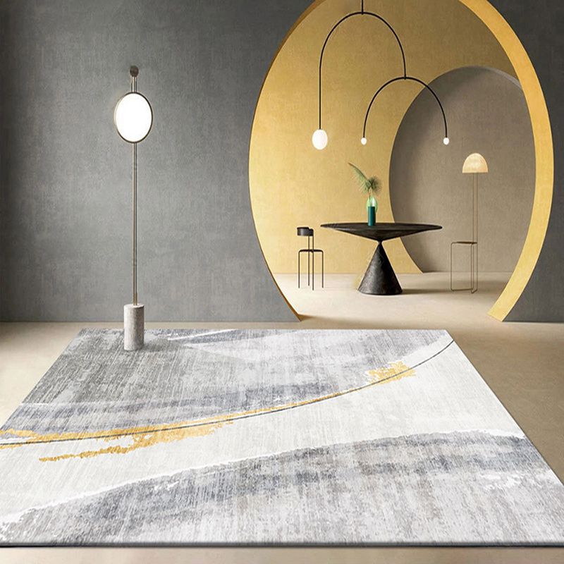 Grey Modern Rug Polyester Graphic Area Rug Washable Rug for Living Room