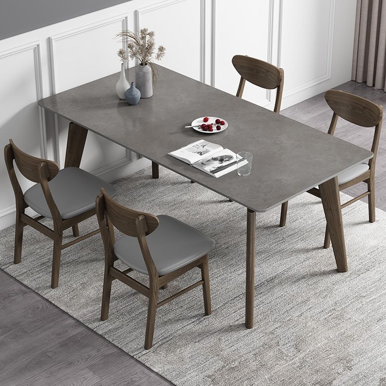Rectangle Sintered Stone Grey Tone Dining Table Vintage 4 Legs Table for Dining Room
