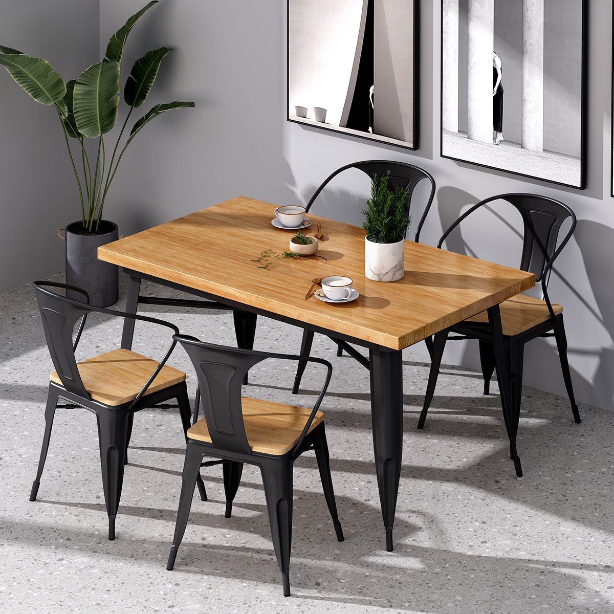 Industrial Style Solid Wood Dining Table Brown Table with Black Frame for Dinning Room