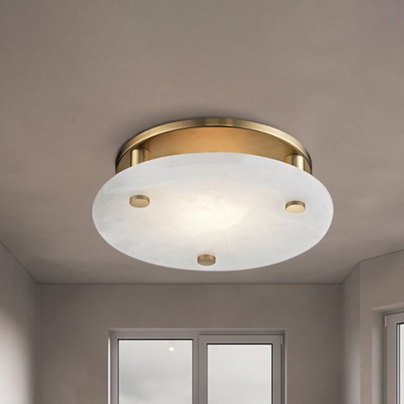 Gold Circle Ceiling Light Fixture Colonialism White Glass 3 Lights Living Room Semi Flush Mount