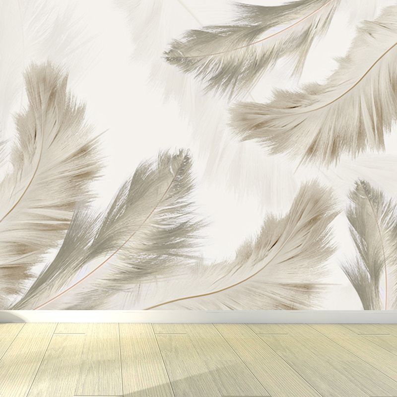 Full Size Illustration Modern Mural Wallpaper with Bird Feathers in Pastel Color